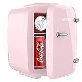 Tiastar Mini Tragbarer Kühlschrank, 4 Liter /6 Dosen Getränke & Hautpflege Mini-Kühlschrank für Schlafzimmer, Auto, Büro Schreibtisch, zwei Gänge - Kühler und Wärmer (Rosa)