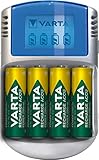 VARTA Akku Ladegerät, inkl. 4X AA 2600mAh, Batterieladegerät für wiederaufladbare AA/AAA, LCD Charger, mit USB Kabel & 12V Adapter