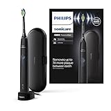 Philips Sonicare ProtectiveClean 4300 elektrische Zahnbürste - Schallzahnbürste mit W2 Optimal White Bürstenkopf, Reiseetui & Ladestation, schwarz (Modell HX6800/87)