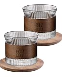 Holzwurm Espressotassen Set Glas 170 ml inkl. Walnuss Holz, Cappuccino Gläser, Teetasse für Tee, Espresso Tassen, Mokka Tassenset für Kaffeeliebhaber (Transparent, 2er Set)