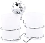 Carlo Milano Zahnputzbecherhalter: Zahnputzbecher-Halter mit Saugnapf-Halterung und 2 Bechern, Edelstahl (Zahnputzbecherhalterung, Zahnbecherhalter, Wandhalterung)