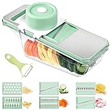 WuGU 6 in1 Gemüseschneider, Mandoline Gemüsehobel, Gemüse Schneider mit 6 Austauschbare Klingen Vegetable Chopper, für Obst Zwiebeln Kartoffeln Multischneider Gemüsehobel(Mit Sparschäler)