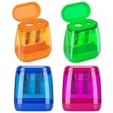 JEFURE Anspitzer 4 Stück, Doppellöcher, Dose, Bleistiftspitzer für Dicke und Dünne Stifte, Schule und Büro in 4 Farben