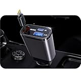 BYGD 3-in-1 einziehbarer Kfz-Ladegerät-Adapter, 50 W PD-Auto-Telefonadapter mit ausziehbarem Typ-C-Kabel, schnelles Aufladen, Dual-USB-Ports, 3 A und 2,4 A Ausgang, Autoladegerät, 12 V/24 V Buchse für