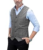 Solove-Suit Herren Casual Freizeit AnzugWeste Plaid Tweed Slim Fit Weste for Hochzeits-Trauzeugen(Grey,XL)