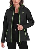 ATLASLAVA Softshelljacke Damen mit Kapuze Regenjacke Fleecejacke Wanderjacke Gefüttert Jacken Outdoor Wandern Schwarzgrün 2XL