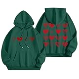 QJDFLL 1 JäHriges Geschenk Beziehung FüR Ihn Hoodies für Damen, Sweatshirts mit Wortgrafik -Hoodie, Trendige Sweatshirts, Preppy-Kleidung, langärmelige Sweatshirt-Oberteile(Dark Grün,XL)