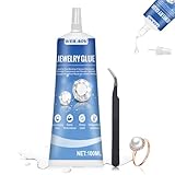 WEILAOK Schmuckkleber Extra Stark Transparent, schmuckkleber, schmucksteinkleber mit Pinzette, Mehrzweckkleber Zum Präzisen Verkleben von Edelsteinen, Perlen etc, Transparent, Feiner Spitze, 100ml