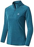 AjezMax Damen Sportshirt Langarm 1/4 Reißverschluss Laufshirt Leicht Training Fitness Langarmshirts Meeresblau Large