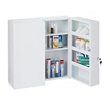 Relaxdays Medizinschrank XXL, 2-türiger Medikamentenschrank, Stahl, 11 Fächer, abschließbar, 53 x 52,5 x 19,5 cm, weiß