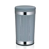 kela 21819, Wäschetruhe mit Sitzkissen, Rund, 60,5 cm Höhe, Metall, Sevilla, Hellgrau, 30.5 x 30.5 x 60.5 cm