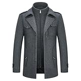 KUDORO Herren Wintermantel Wolle Kurzmantel Herren Wollmantel Mittellang Slim Fit für Business Freizeit Peacoat Herren Casual(Grau1,L)