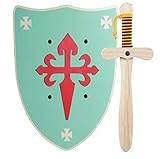 GERILEO Ritter Schwert und Schild aus Holz, Handgefertigtes - Spielzeug für Jungen, Mädchen, Kinder - Ergänzung für Spiele, Imitationsspiele, Kostüme, Mittelalter, Krieger, Mottoparty (Grün Schild)
