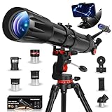 HETEKAN Teleskop, Teleskop Astronomie für Erwachsene, 90 mm Öffnung 900 mm, Profi Refraktor Teleskop für Kinder und Anfänger, Vergrößerung (36X-450X), zur Beobachtung von Planeten mit Edelstahlstativ