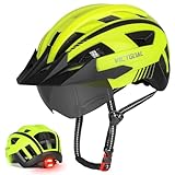VICTGOAL Fahrradhelm MTB Mountainbike Helm mit magnetischem Visier Abnehmbarer Sonnenschutzkappe und LED Rücklicht Radhelm Rennradhelm für Erwachsenen Herren Damen (Yellow, L: 57-61cm)