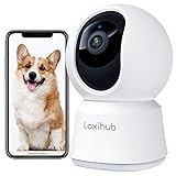 LAXIHUB Hundekamera mit App 2K/3MP HD Kamera Überwachung Innen 2,4 GHz, Hundekamera Nachtsicht Innenkamera WLAN 2-Wege-Audio Haustierkamera Bewegungs- & Geräuscherkennung, kompatibel mit Alexa