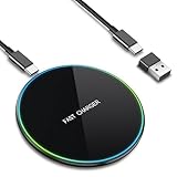 15W Induktive Ladestation für Samsung Galaxy S25 Ultra/S24/S23/S22/S21, Wireless Charger für iPhone 17/16/15/14/13, Kabelloses Ladegerät Handy Qi Ladestation Fast Wireless Charger Induktionsladegerät