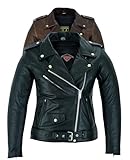 Texpeed Damen Leder Marlon Brando Rocker Retro Chopper Motorradjacke – Damen Touring Motorradjacke Mit Original Biker Rüstung (EN 1621-1) Schutz Schwarz - M