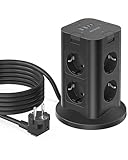 12 in 1 Steckdosenleiste mit 4 USB (2 Type-C), 8 Fach Mehrfachstecker mit Einzeln Schaltbar, Steckdosenleiste Überspannungsschutz, Verteilersteckdose 2M Kabel für Zuhause, Büro, Schwarz