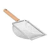 Kisangel Katzenstreuschaufel mit Holzgriff Langlebige Reptilienstreuschaufel mit Maschen Ergonomisch Verschleißfest für Katzentoilette und Terrarien Reinigungstool