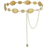 Alaoo Kettengürtel Damen,Western-Metallgürtel Cowgirl Verstellbare Metall Schnalle,Goldener Gürte mit ausgehöhlter Daisy,Kettengürtel Taillenkette Taille Gürtel für Kleider,Jeans,Pullover,Gold,A,130