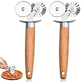 2 Stück Teigrad, Teigrädchen mit Doppelkopf-Radschneider, Ravioli Roller mit Holz Griff, Teigschneider Roller Teigrad Gewellt, Prägen und Schneiden, für Ravioli Maultaschen Plätzchen