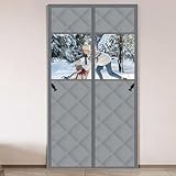 Magnet Wärmeschutzvorhang für Türen 90x210cm, Thermo Türvorhang ohne Bohren, Kälteschutz Winddicht Wasserdicht, Haustierfreundlich mit Sichtfenster, Isolier Vorhang für Balkon & Innenräume, Grau