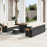 QJBSAVVA Gartensofa 10-teilig Schwarz Creme 80x80x71 cm Polyrattan mit Stauraum Sitzecke Balkon Terrasse Outdoor Lounge Couch Modern für Garten Terrasse Balkon