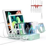 SooPii USB Ladestation 60W/12A,6-Port Dockingstation,Organizer für mehrfach Geräte with I Watch Holder,6 Kabel Included für Telefone,Tablets und andere elektronische Geräte.