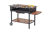 Tarrington House Holzkohlegrill Bratislava, 60 x 100 cm, Seitenablage, höhenverstellbare Roste, fahrbar, Stahl/Kieferholz, schwarz