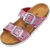 Palado Kids Samos Print - Mädchen Sandalen mit verstellbaren Riemen - aus feinstem Veloursleder - Hausschuhe mit Natur Kork-Fußbett Pink Metallic Fairy EU34