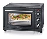 SEVERIN Back- und Toastofen mit Umluftfunktion, Mini Backofen mit Grillrost, Backblech, Drehspieß und Pizzastein, vielseitiger Heißluftofen mit 20 L Kapazität, 1.500 W, schwarz, TO 2068