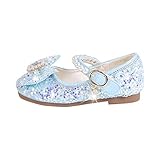 IQYU Lauflernsandale Mädchenschuhe mit flachen Sohlen, Strass, Bögen, niedriger Absatz, Prinzessin, Hochzeitsfeier für, Sandalen 26 (Light Blue, 26 Toddler)