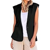 YIzdegg Ärmellose jacken, Elegant Blazer, Business Blazerjacke, Casual Jacke, Blazer-Weste, Leicht Businessjacke, Arbeit Anzugjacke, Büro Übergangsjacke, Knopfleiste Anzugweste Mit Taschen