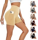 AMIYOYO Kurze Sporthose Damen mit Handytasche High Waist Radlerhose Blickdicht Sport Shorts Kurze Leggings Bauchweg Unterhosen Yoga Gym für Sommer