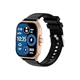 Knauermann Neo (2024) Gold Eckig - Gesundheitsuhr Smartwatch - EKG + HRV Funktion - BT Bluetooth - Schlafapnoe - Blutdruck - Silikonband Schwarz, 14-24