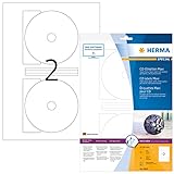 HERMA 8885 CD DVD Etiketten inkl. Zentrierhilfe für Inkjet Drucker, 10 Blatt, Ø 116 mm MAXI, 2 pro A4 Bogen, 20 Stück, selbstklebend, bedruckbar, glänzend, blanko Papier Klebeetiketten Aufkleber, weiß