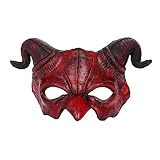 FakeFace Halloween Dämon Maske Teufel Maske Horror Halbgesicht Maske Maskerade Schaum Maske Gruselig Rot Halbgesicht Widder Horn Teufel Maske für Monster Cosplay Kostüm, Einheitsgröße