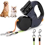 Doppelte Einziehbare Hundeleine 3m Flexible Rollleine mit LED Licht, Automatische Lange Hundeleine für 2 Hunde bis 15 kg, Rutschfester Griff, Robuste Ausziehleine Doppel Hundeleine für Kleine & Große
