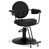 Barberpub Friseurstuhl mit Hydraulikpumpe 360° Drehbar, Friseureinrichtung Barber Chair Höhenverstellbar, Barber Stuhl Friseursessel PVC Kunstleder Vintage, 3159 (Schwarz)