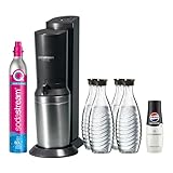 SodaStream Wassersprudler CRYSTAL 3.0 mit Quick-Connect CO2-Zylinder| inkl. 4 x 0,8L CRYSTAL Glasflasche | Farbe: Titan + SodaStream Sirup Pepsi Zero Zucker, 440 ml