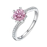 Geschenke für Sie Rosa Moissanite-Ringe 18 Karat Weißgold plattierter Hochzeitsversprechensring für Sie 925er Sterlingsilber 1,0 Karat Runder Moissanite-Verlobungsring für Frauen (Größe 5)