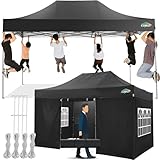 COBIZI Pavillon 3x4,5 Wasserdicht Stabil Winterfest mit 4 Seitenwand,Popup Faltpavillon Partyzelt,Faltbarer Sonnenschutz Gartenpavillon für Strand Hochzeit Camping mit Handtasche(3 mal 4,5m Schwarz)