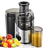 HOUSNAT Entsafter Gemüse und Obst, Max 800W Juicer Machine aus Edelstahl mit 3 Geschwindigkeitsstufen, 65mm Großem Mund Zufuhrschacht Zentrifugal Entsafter, Leicht zu Reinigen, BPA-frei, 400W