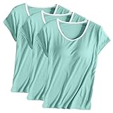 3-teiliges Damen-T-Shirt, Sommer-Tops, kurzärmeliges T-Shirt mit integriertem BH, gepolstert, lässig, einfarbig, U-Ausschnitt, Unterhemd, superweiche Modalbluse für den täglichen Gebrauch, 01