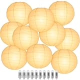 Encham Weiß Papierlaterne Lampions mit 10 Stück Warmweiß Ballonlichter Hochzeitsdeko Lampenschirm für Hochzeit Party Geburtstage Dekoration 20CM