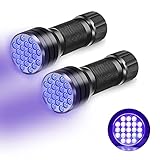 CAM2 Taschenlampe, 2 Stück Mini UV Schwarzlicht Taschenlampe mit 21 LEDs Licht, Ultraviolettes Licht mit 395nm für Geocaching, Heimtierurindetektoren(Ohne Batterie)