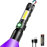 UV LED Taschenlampen Aufladbar(mit 2200mAh 18650 Akku), iToncs 3 In 1 Weißes Licht Schwarzlicht COB Rotlicht Taschenlampe Klein, Starke Magnet Hell 395nm UV Lampe für Banknoten, Urin von Haustiere