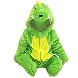 BOTCAM Kinder Flanell Krabbelanzug Baby Strampler Baby Schlafanzug Bordüre Drache Romper Schlafanzug Zweiteiler 92 (Green, 4-5 Years)