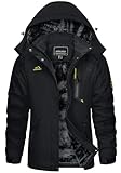 KEFITEVD Skijacke Damen Atmungsaktiv Winddicht Verdickt Fleecejacke Herbst Winter Jacke Winterparka mit Reißverschlusstaschen Bergsteigerjacke für Skifahren Schwarz M